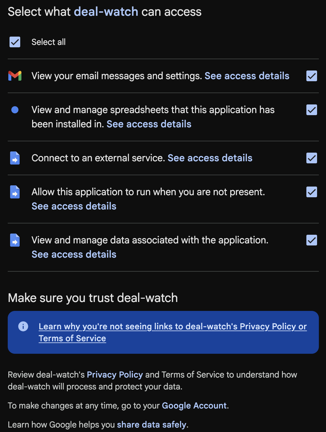 Google request permission