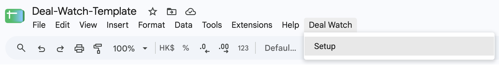 Deal Watch > Setup button