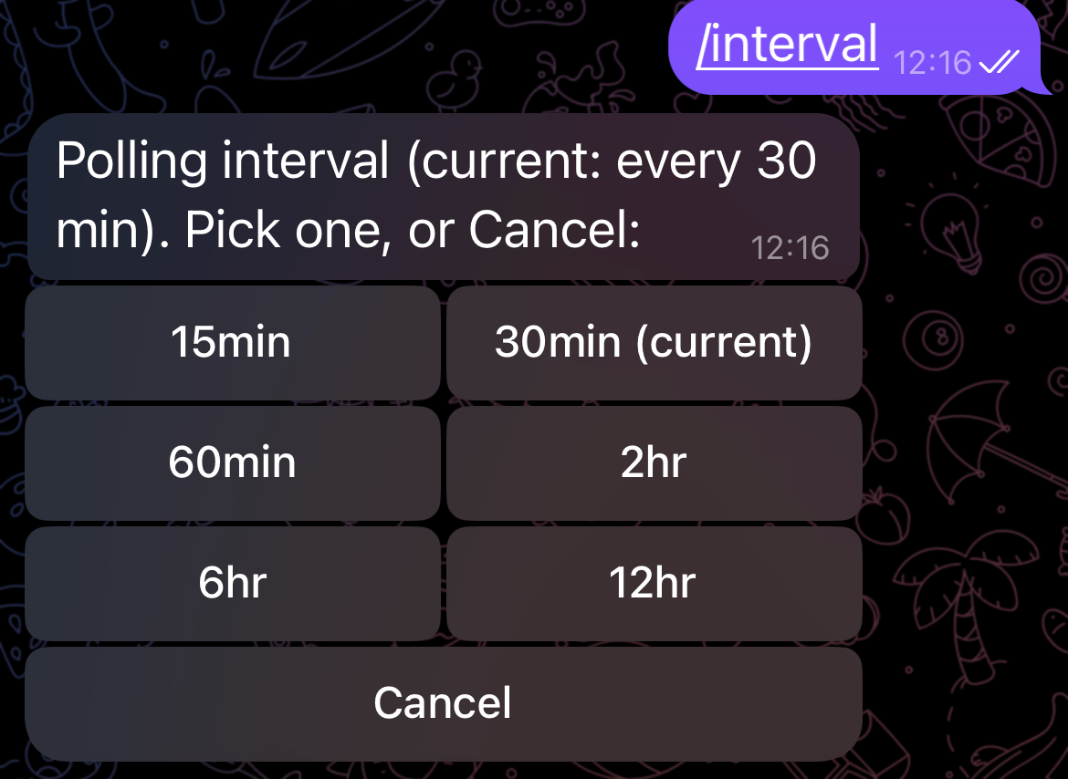 Interval options with the current one marked